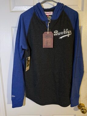 Men's Brooklyn Dodgers Mitchell & Ness Charcoal Long Sleeve Hoodie T-Shirt